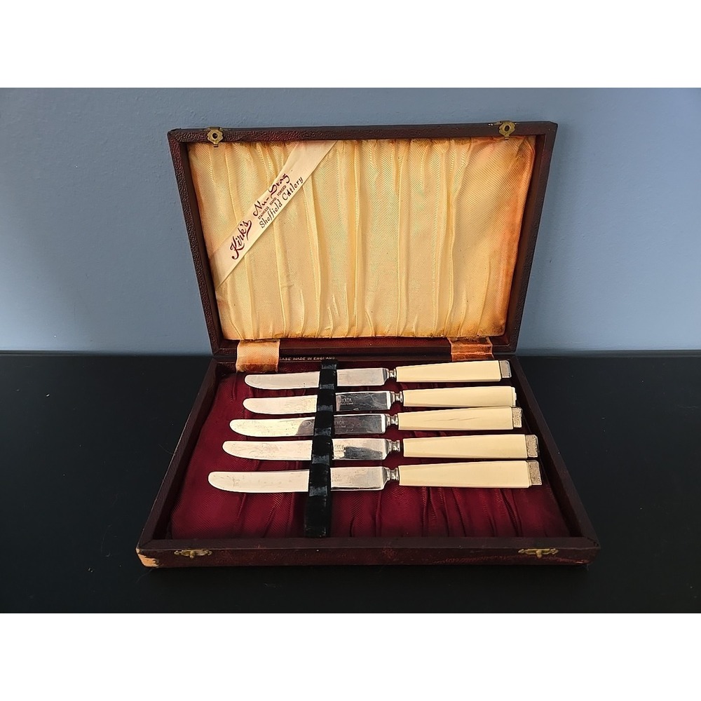 5 Hickok Stainless Germany Butter Knives + Vtg Knife‎ Case Sheffield Cuttlery